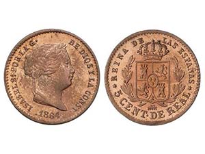 Elisabeth II - 5 Céntimos de Real. 1864. ... 