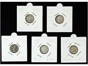 Elisabeth II - Lote 5 monedas 1 Real. 1852 y ... 