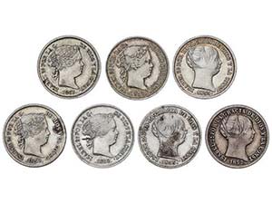 Elisabeth II - Lote 7 monedas 1 Real. 1852 a ... 