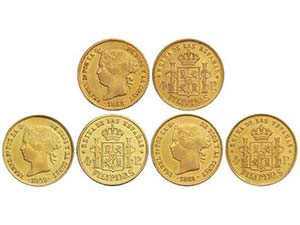 Elisabeth II - Lote 3 monedas 4 Pesos. 1861, ... 