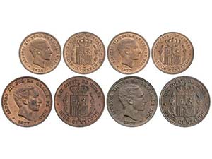 Lote 4 monedas 5 (2) y 10 Céntimos (2). ... 