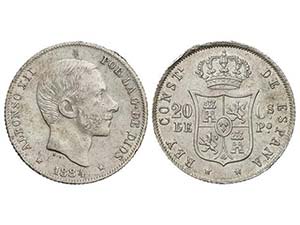 20 Centavos de Peso. 1884. MANILA. (Gráfila ... 