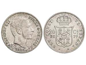 20 Centavos de Peso. 1885. MANILA. Pátina y ... 