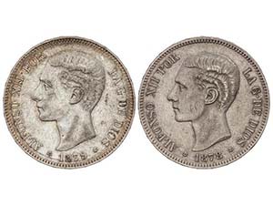 Lote 2 monedas 5 Pesetas. 1878 y 1879. 1878 ... 