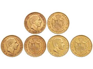 Lote 3 monedas 25 Pesetas. 1882, 1883 y ... 