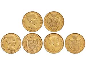 Lote 3 monedas 20 Pesetas. 1889, 1890 y ... 