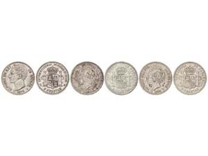 Lote 3 monedas 5 Pesetas. 1876, 1893 (2). ... 
