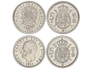 Juan Carlos I - Lote 2 monedas 5 Pesetas. ... 