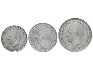 Juan Carlos I - Lote 3 monedas de 1, 5 y 25 ... 