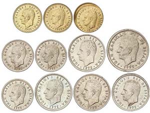 Juan Carlos I - Lote 11 monedas 1 (3), 5 ... 