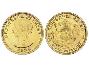 Chile - 50 Pesos. 1926. 10,15 grs. AU. ... 