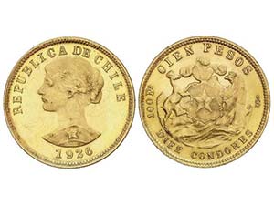 Chile - 100 Pesos. 1926. 20,28 grs. AU. ... 
