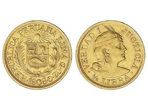 Peru - 1/2 Libra. 1908-G.OZ.G. 3,97 grs. AU. ... 