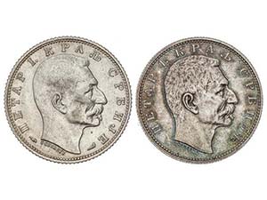 Serbia - Lote 2 monedas 1 Dinar. 1912 y ... 