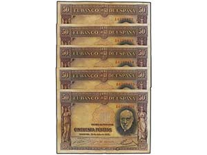 Spanish Civil War - Lote 5 billetes 50 ... 