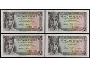 Estado Español - Lote 4 billetes 5 Pesetas. ... 