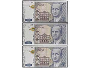 Juan Carlos I - Lote 3 billetes 10.000 ... 