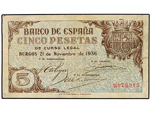 SPANISH BANK NOTES: ESTADO ESPAÑOL - 5 ... 