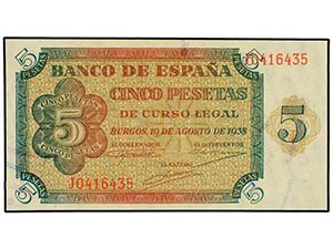 SPANISH BANK NOTES: ESTADO ESPAÑOL - 5 ... 