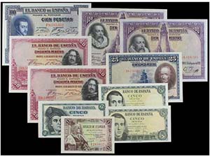 SPANISH BANK NOTES - Lote 10 billetes 1, 5 ... 