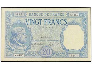 WORLD BANK NOTES - 20 Francos. 1918. ... 