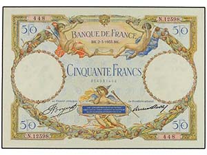 WORLD BANK NOTES - 50 Francos. 1933. ... 