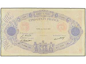 WORLD BANK NOTES - 500 Francos. 1927. ... 