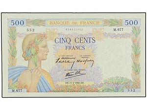 WORLD BANK NOTES - 500 Francos. 11 Julio ... 
