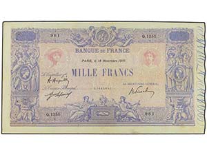 WORLD BANK NOTES - 1.000 Francos. 1919. ... 