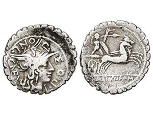 Republic - Denario. 118 a.C. POMPONIA-7. L. ... 