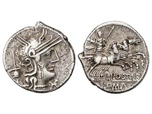 Republic - Denario. 131 a.C. POSTUMIA-1. L. ... 
