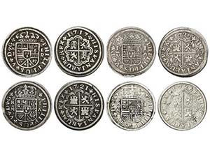 Philip V - Lote 4 monedas 1 Real. 1717, 21, ... 