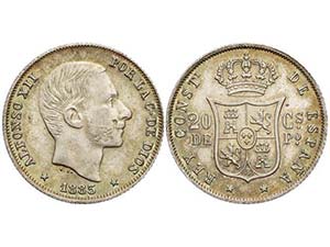 20 Centavos de Peso. 1885. MANILA. (Hojita ... 