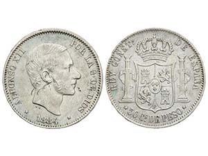 50 Centavos de Peso. 1884. MANILA. (Rayas y ... 