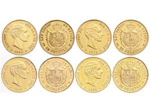 Lote 4 monedas 25 Pesetas. 1879 y 1880 ... 