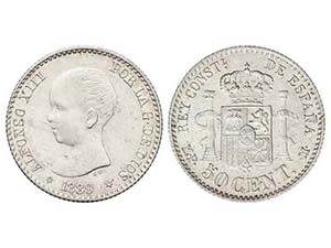 50 Céntimos. 1889 (*8-9). M.P.-M. Restos ... 
