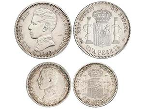Lote 2 monedas 50 Céntimos y 1 Peseta. 1903 ... 