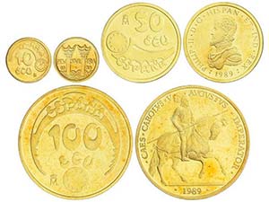Serie 3 monedas 10, 50 y 100 Ecu. 1989. AU. ... 