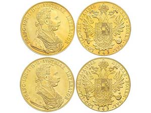 Austria - Lote 2 monedas 4 Ducados. 1915. ... 