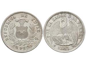 Chile - 1 Peso. 1882/1. SANTIAGO. 25,04 grs. ... 