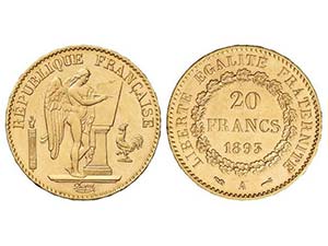 France - 20 Francos. 1893-A. III REPÚBLICA. ... 