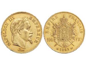 France - 100 Francos. 1862-BB. NAPOLEÓN ... 