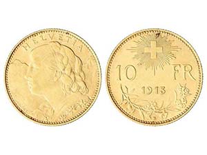 Switzerland - 10 Francos. 1913-B. BERNA. ... 