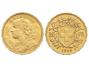 Switzerland - 20 Francos. 1909-B. BERNA. ... 