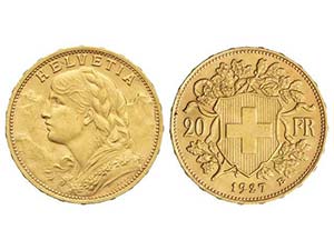 Switzerland - 20 Francos. 1927-B. BERNA. ... 