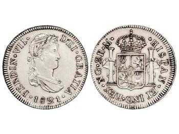 Ferdinand VII - 2 Reales. 1821. GUATEMALA. ... 