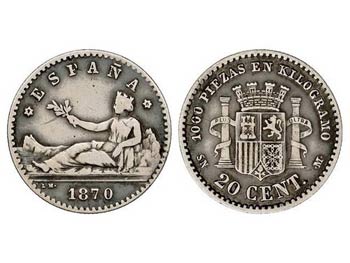 20 Céntimos. 1870 (*7-0). S.N.-M. ESCASA. ... 