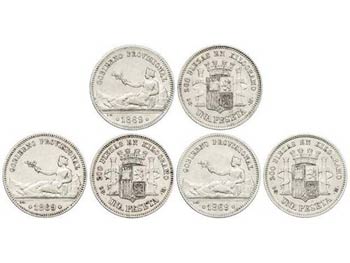Lote 3 monedas 1 Peseta. 1869. S.N.-M. ... 