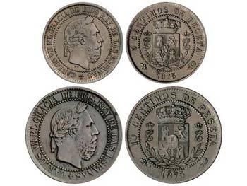 Serie 2 monedas 5 y 10 Céntimos. 1875. ... 