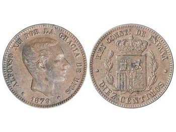 10 Céntimos. 1879. BARCELONA. O.M. (Rayita ... 